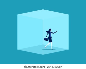 Businesswoman trapped in a cube. concept of lack of freedom