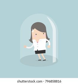 Businesswoman trapped in glass bulb. vector