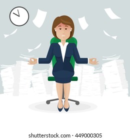 Businesswoman try to meditate in the office