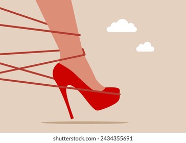 Businesswoman trying to run away with full effort. Business difficulty or struggle with career to overcome to success. Flat vector illustration