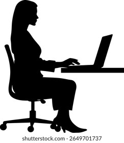 Businesswoman Typing at Desk Silhouette Office Vector Icon