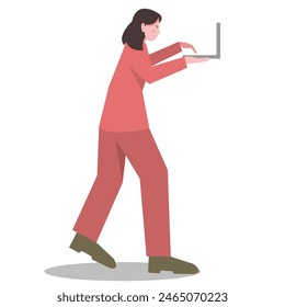 businesswoman typing on laptop, conveying ideas, solving problems. suitable for business themes. flat flat illustration.