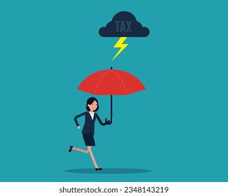 Businesswoman with umbrella and protection. Vector illustration cartoon style

