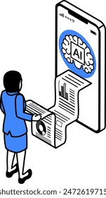 Businesswoman using artificial intelligence to obtain analysis data from a smartphone