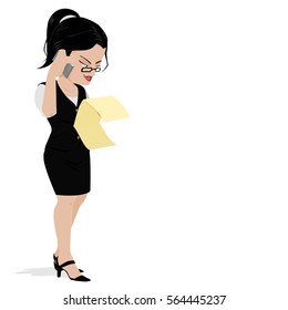 Businesswoman is using cell phone on transparent background
