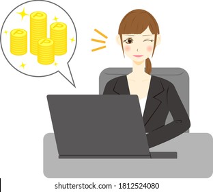 Businesswoman using computer. Point increase.