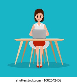 Businesswoman using laptop to communication background.