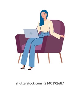 businesswoman using laptop in sofa