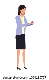 Businesswoman using smartphone cartoon