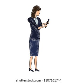 Businesswoman using tablet scribble
