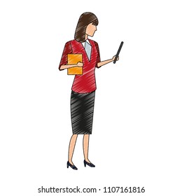 Businesswoman using tablet scribble
