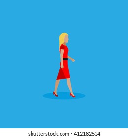 businesswoman. vector flat  illustration of businesswoman or politician wearing red dress. walking woman