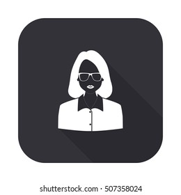 Businesswoman vector icon - squared button  with long shadow