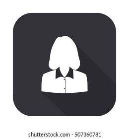 Businesswoman vector icon - squared button  with long shadow