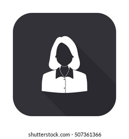 Businesswoman vector icon - squared button  with long shadow