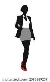 Businesswoman vector silhouette striking fun dance poses, Businesswoman vector silhouette in a success pose.