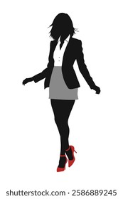 Businesswoman vector silhouette striking fun dance poses, Businesswoman vector silhouette in a success pose.