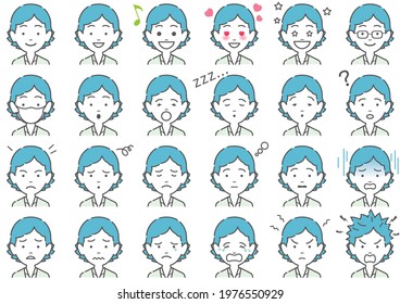 Businesswoman Vector Various Facial Expressions Set Isolated On A White Background. Easy To Use Clipart Set Isolated On A White Background.