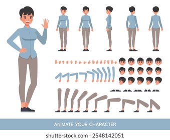 Businesswoman view wear blue shirt character vector illustration design. Create your own pose.