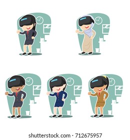 businesswoman with virtual reality device different race set 