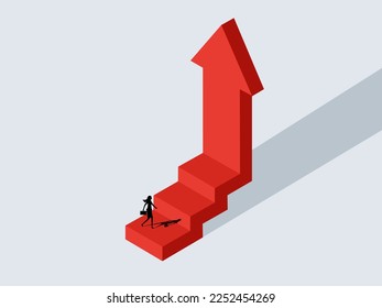 Businesswoman walking up the arrow ladder. vector illustration personal development career growth