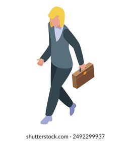 Businesswoman is walking briskly with her briefcase, late for an important meeting