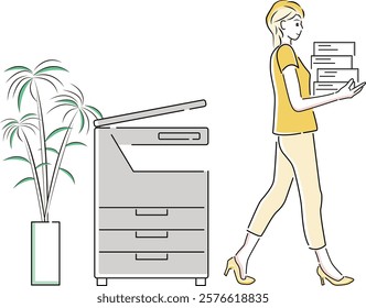 Businesswoman walking to her desk after copying documents on a copy machine