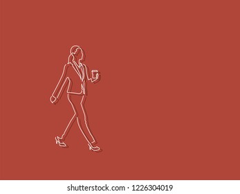 Businesswoman walking isolated line drawing, vector illustration design. Urban life collection.