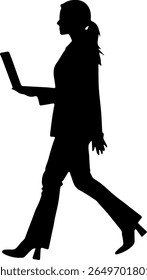 Businesswoman Walking with Laptop Silhouette Minimal Corporate Vector