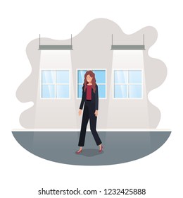 businesswoman with wall and windows avatar character