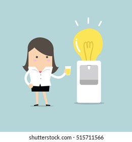 Businesswoman wants to drink idea from water bulb cooler vector