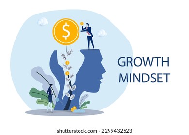 businesswoman water the plants money think for growth mindset concept.