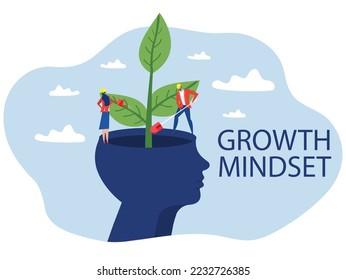 businesswoman Watering plants with big brain growth mindset concept vector