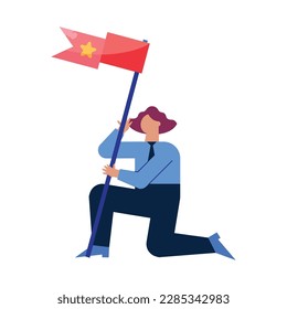 businesswoman waving success flag character