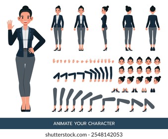 Businesswoman wear dark blue suit character vector illustration design. Create your own pose.