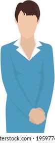 Businesswoman wearing in business clothes. Vector illustration of woman in an office outfit isolated on white. Female character teacher or manager avatar. Secretary in half height icon business person