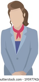 Businesswoman wearing gray jacket and tie. Vector illustration of woman in an office outfit isolated on white. Female character teacher or manager avatar. Secretary in half height icon business person