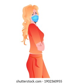 businesswoman wearing protective mask to prevent coronavirus pandemic covid-19 concept portrait vector illustration