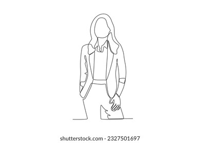 A businesswoman wearing a suit. Businesswoman one-line drawing