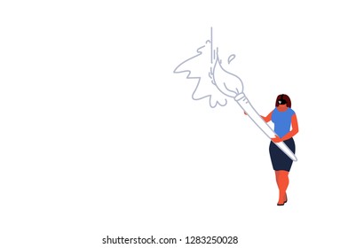 businesswoman wearing vr glasses holding paint brush painter woman creativity virtual reality vision concept female cartoon character full length sketch doodle isolated