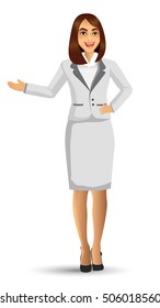 Businesswoman wearing white suits, with standing position or presentation poses, vector illustration