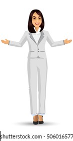 Businesswoman in white suits, with standing position or presentation poses, vector illustration