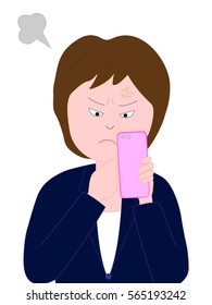 The businesswoman who is angry at the trouble of the smartphone.