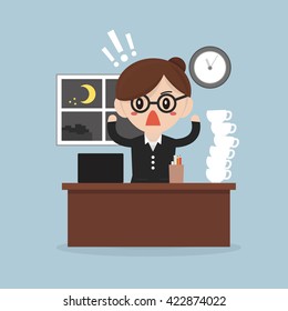 businesswoman who drank too much coffee. vector. flat design