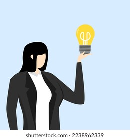 businesswoman who got new idea light bulb in her hand. Businessman thinking idea, skill or professional to solve problem concept, solution or strategy planning, career or job.
