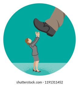 Businesswoman who is nearly trampled by the huge foot - Power harassment concept art