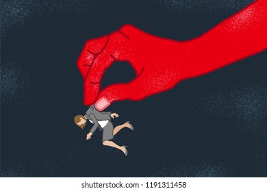 Businesswoman who is pinched by the huge hand - Power Harassment concept art
