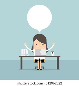 Businesswoman who sits at the table in front of the computer and about something thought.