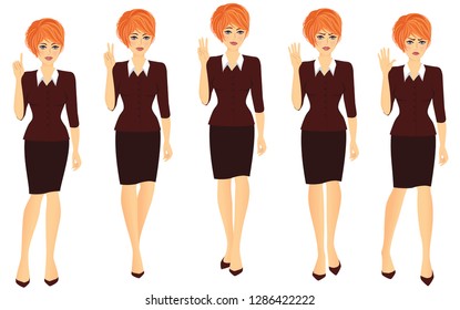 Businesswoman who works in business or commerce in different emotions and expressions. Count to five. Negative emotions.