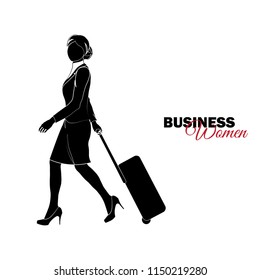 Businesswoman. Woman in business suit. 
Businesswoman comes with a suitcase